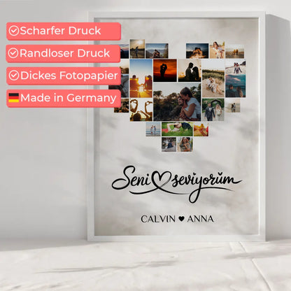 Personalisiertes Paar Poster Fotocollage Seni Seviyorum Geschenk