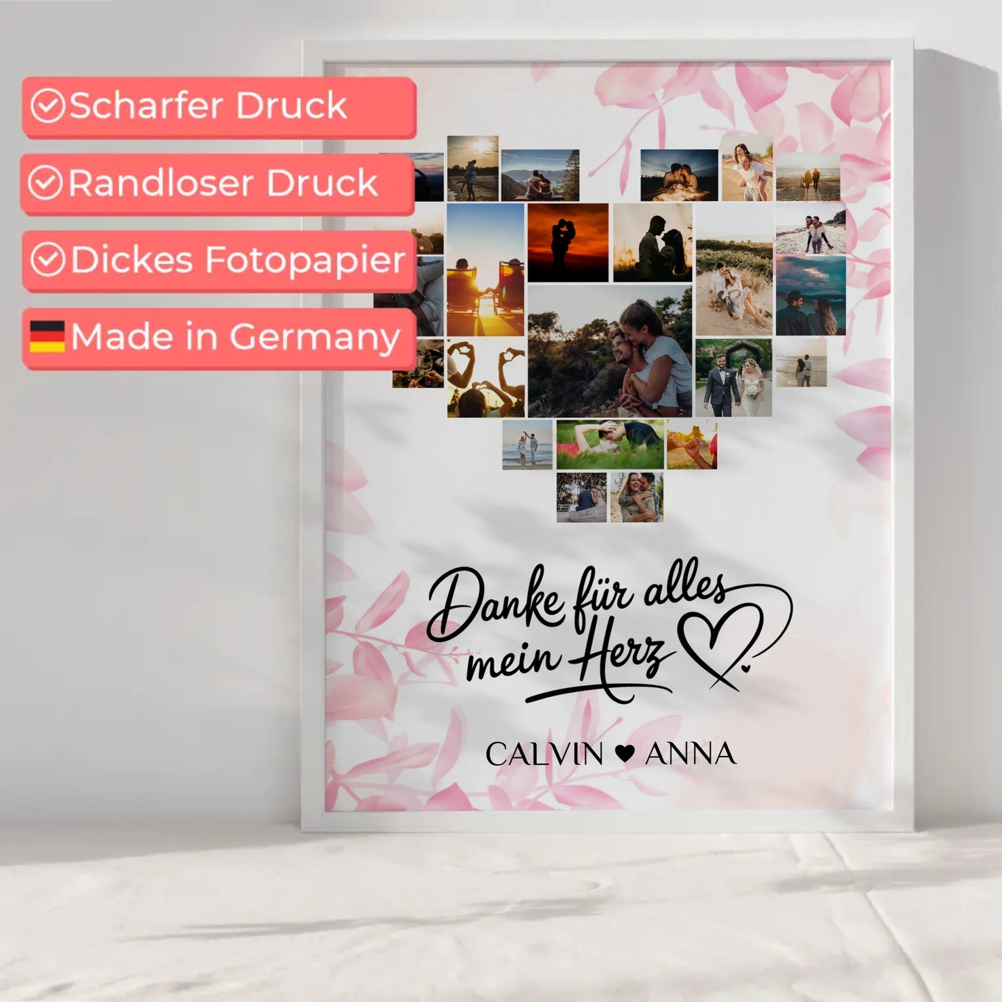 Liebesposter Fotocollage Danke Für Alles Mein Herz gestalten