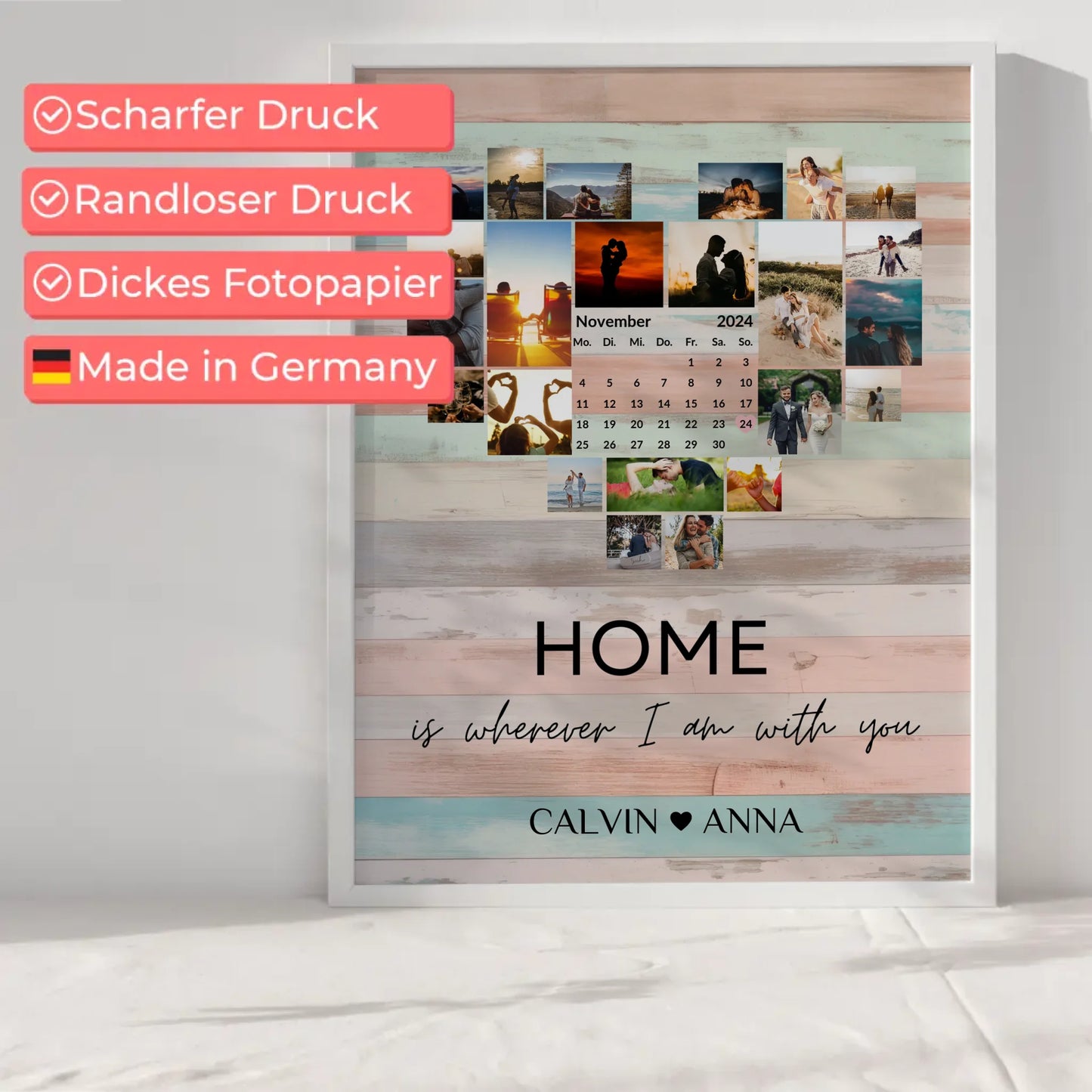 Personalisierte Poster Liebe Fotocollage Home Is Wherever You Are