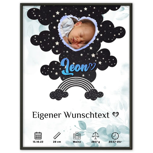 Herz Foto Personalisiertes Poster Geburt Floral Mintgrün Baby Jungs Mädchen