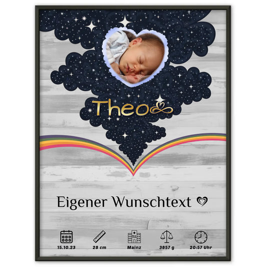 Herz Foto Poster zur Geburt Pastell Hell Baby Jungen Mädchen