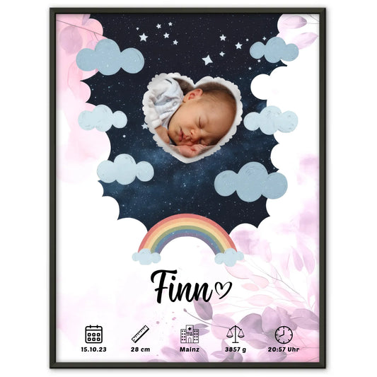Herz Foto Plakat Poster Geburt Pink Rosa Floral Baby Jungen Mädchen