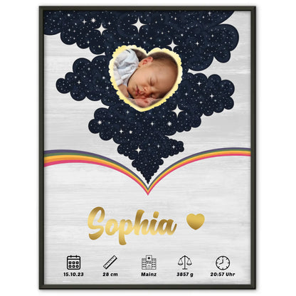 Herz Foto Poster Geburtsdaten Holz Hell für Baby Jungen Mädchen