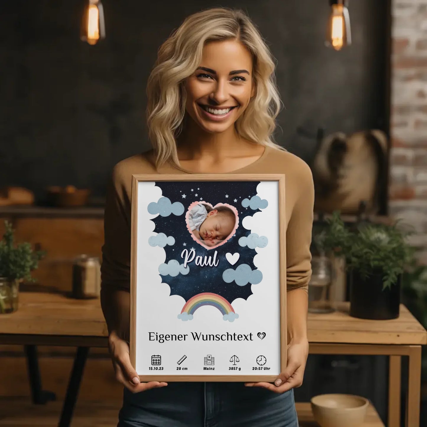 Geburtsposter für Mädchen und Jungen Foto in Herzform