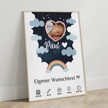 Geburtsposter für Mädchen und Jungen Foto in Herzform