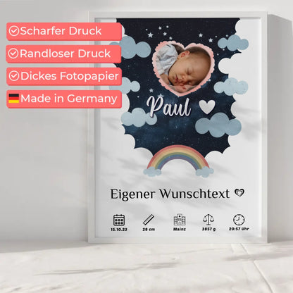 Geburtsposter für Mädchen und Jungen Foto in Herzform