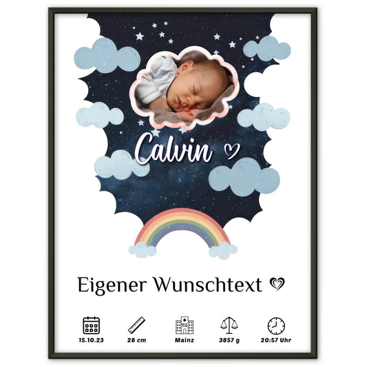 Geburts Poster für Mädchen und Jungen mit Foto Wolke