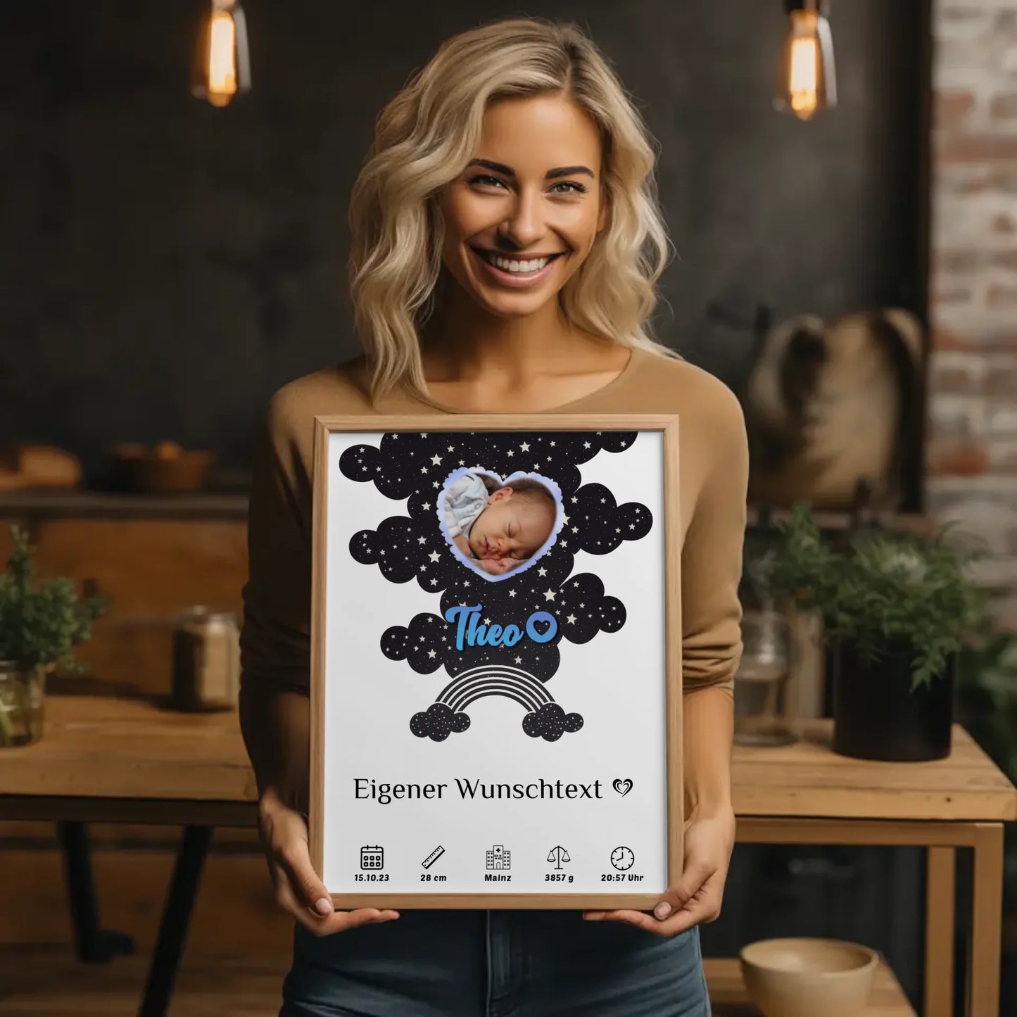 Personalisiertes Poster Geburt für Mädchen Jungen Fotoherz