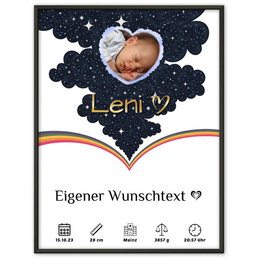 Poster zur Geburt für Mädchen und Jungen Foto Herz gestalten