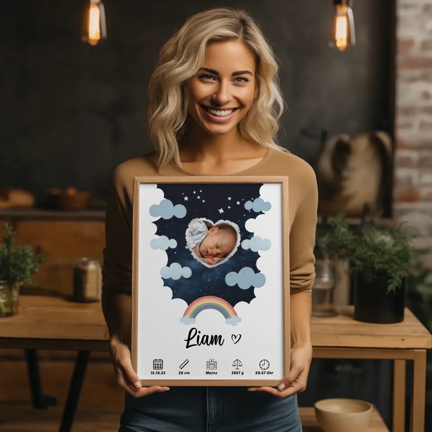 Plakat Poster Geburt für Mädchen und Jungen Foto in Herzform