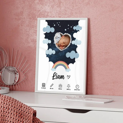 Plakat Poster Geburt für Mädchen und Jungen Foto in Herzform