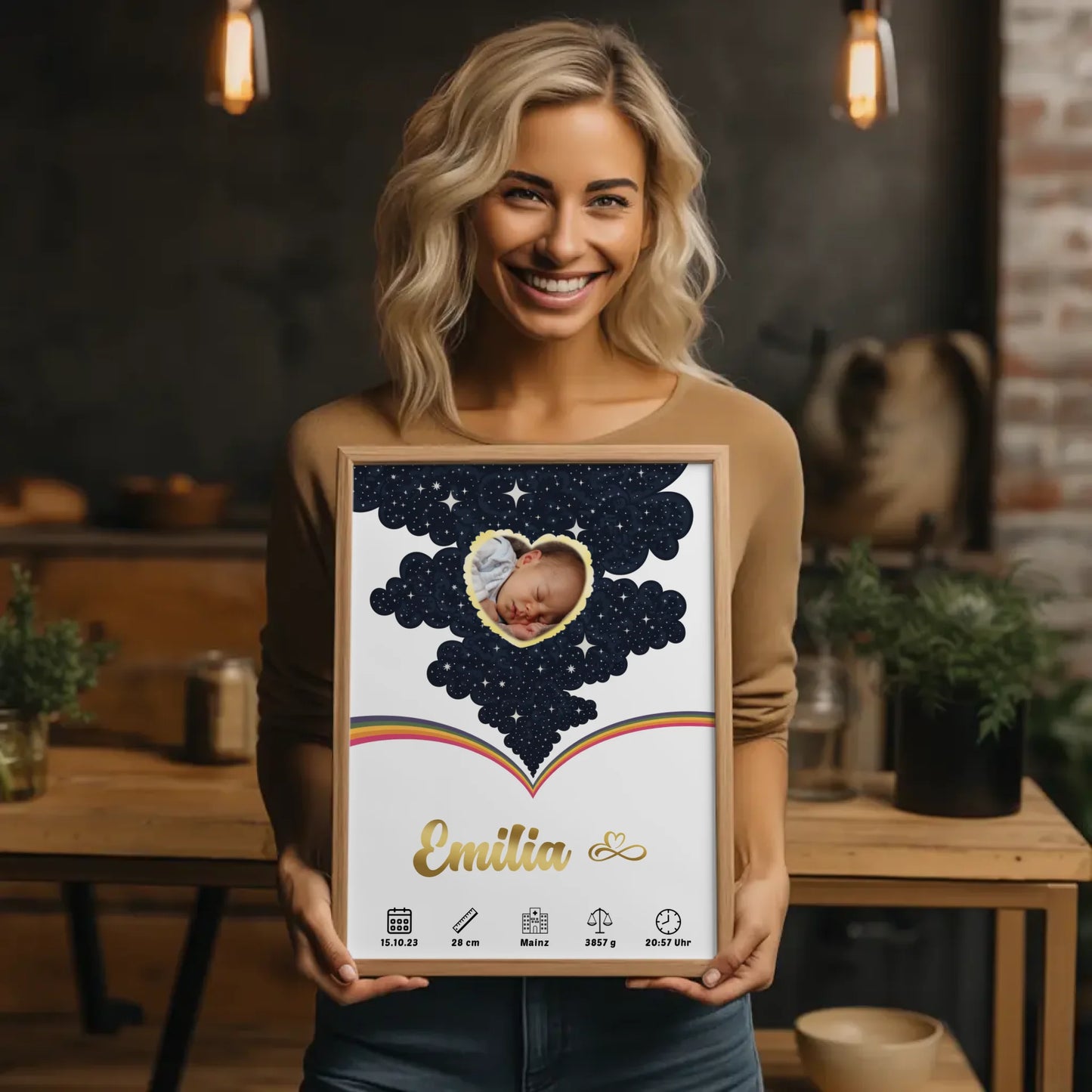 Poster Geburtsdaten für Mädchen und Jungen Foto Herz Geschenk