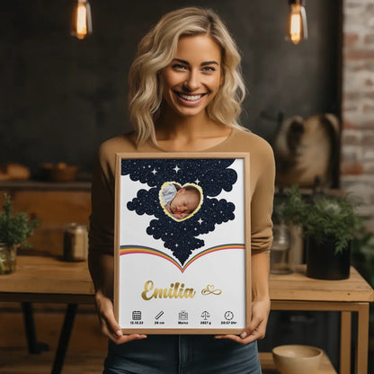 Poster Geburtsdaten für Mädchen und Jungen Foto Herz Geschenk