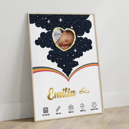 Poster Geburtsdaten für Mädchen und Jungen Foto Herz Geschenk