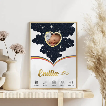 Poster Geburtsdaten für Mädchen und Jungen Foto Herz Geschenk