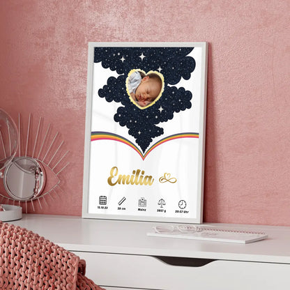 Poster Geburtsdaten für Mädchen und Jungen Foto Herz Geschenk