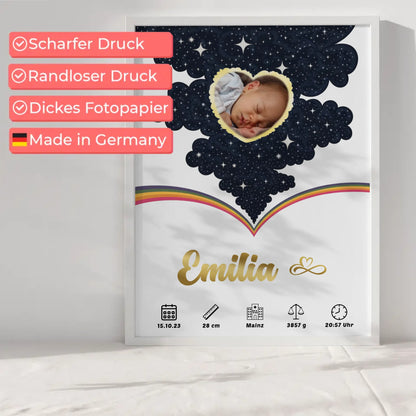 Poster Geburtsdaten für Mädchen und Jungen Foto Herz Geschenk