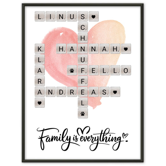 Personalisiertes Poster Familie mit Namen im Scrabble Design