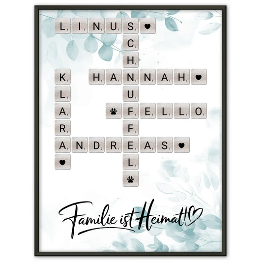 Poster Familienbild Personalisiert Familie Ist Heimat Kreuzworträtsel mit Namen Wunschtext