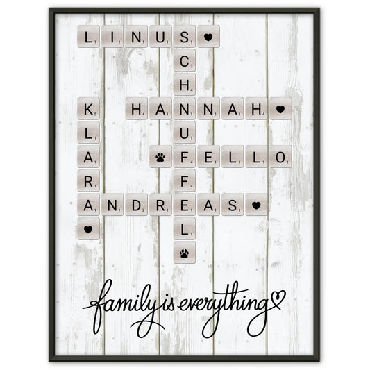 Familien Poster Family Is Everything im Scrabble Style mit Namen