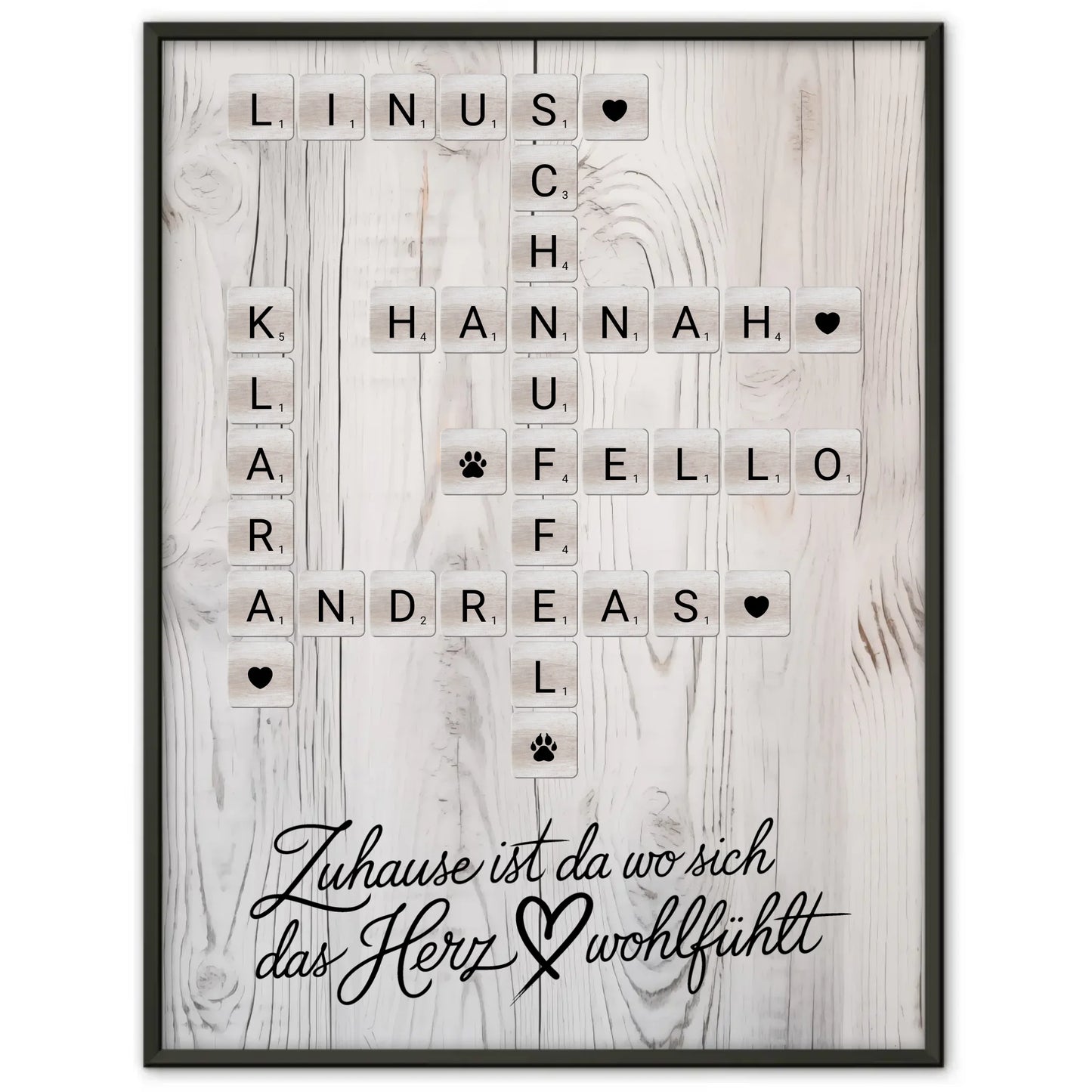 Familienposter Das Herz Wohlfühlt Kreuzworträtsel mit Namen