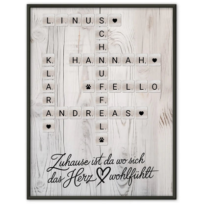 Familienposter Das Herz Wohlfühlt Kreuzworträtsel mit Namen