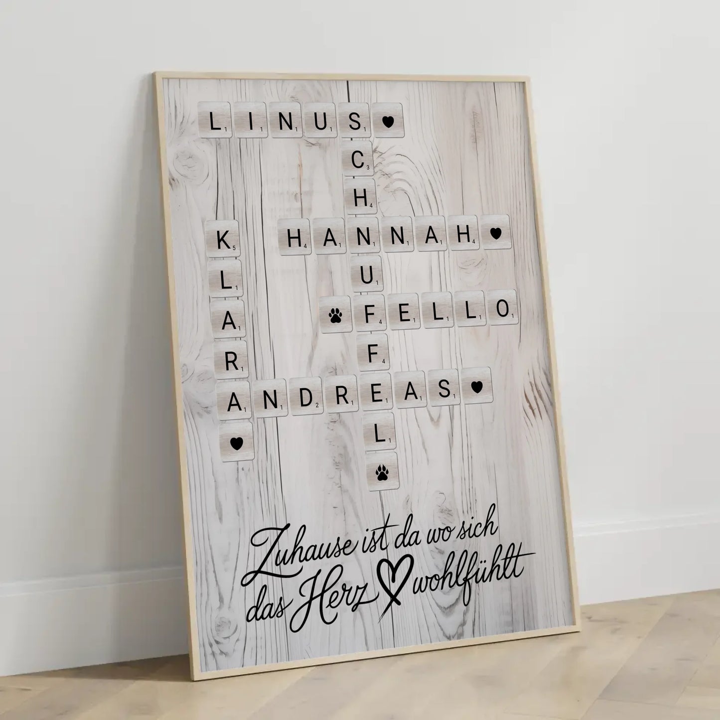 Familienposter Das Herz Wohlfühlt Kreuzworträtsel mit Namen