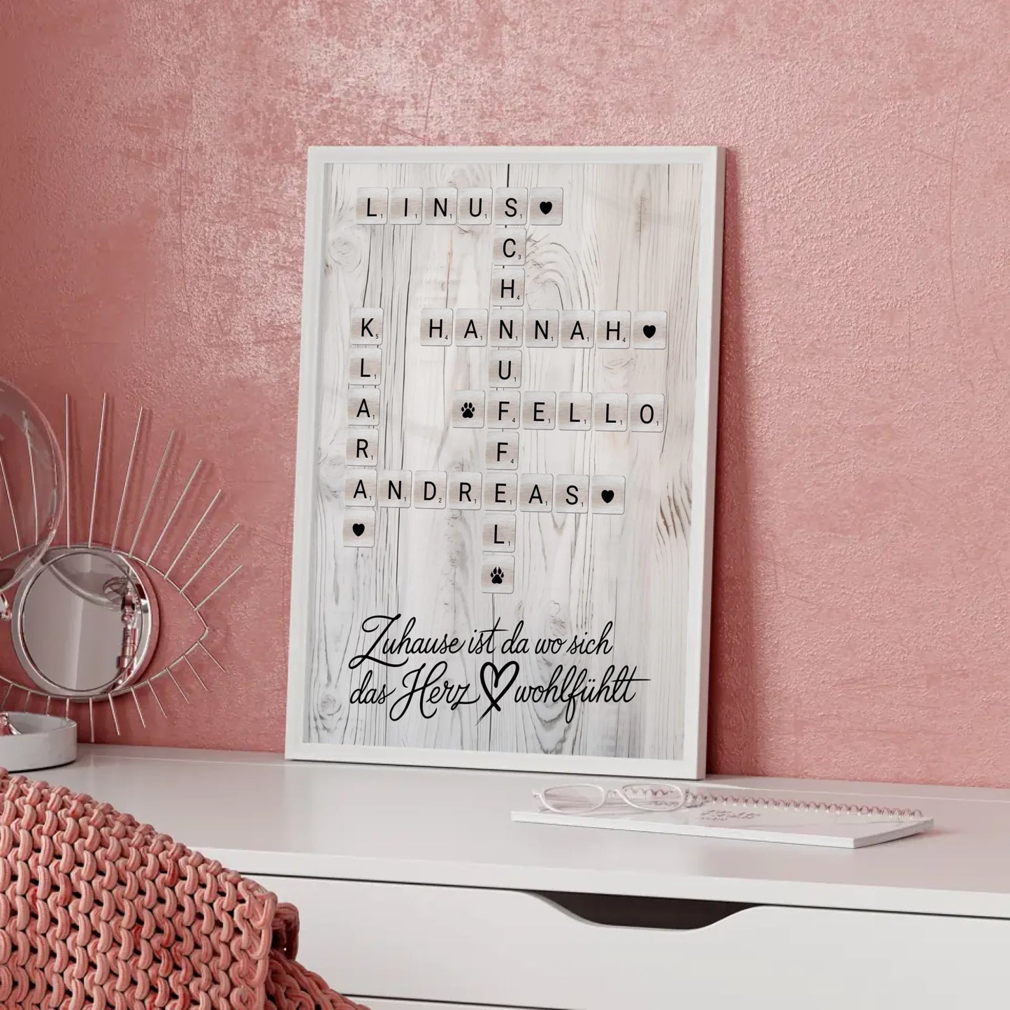 Familienposter Das Herz Wohlfühlt Kreuzworträtsel mit Namen
