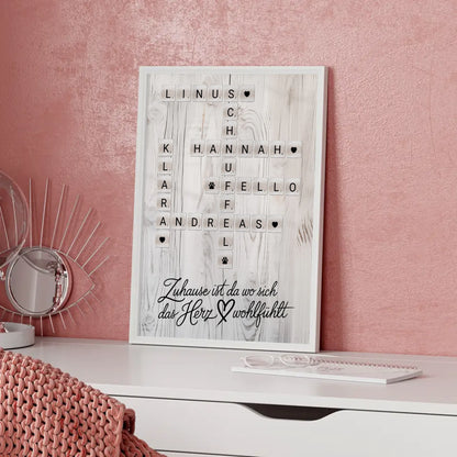 Familienposter Das Herz Wohlfühlt Kreuzworträtsel mit Namen