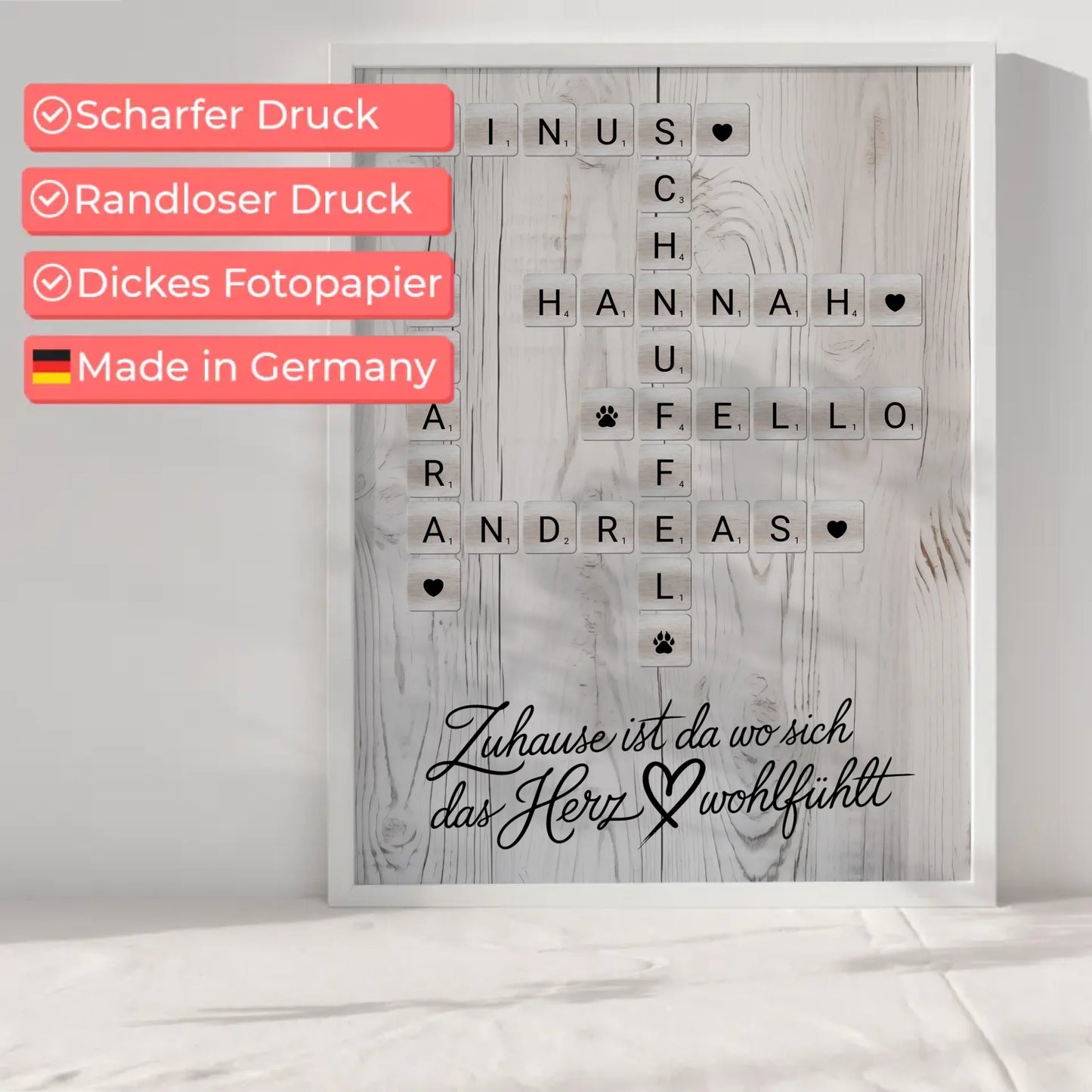 Familienposter Das Herz Wohlfühlt Kreuzworträtsel mit Namen