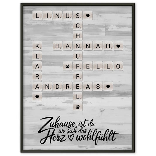 Poster Familie personalisiert Herz Wohlfühlt mit Namen