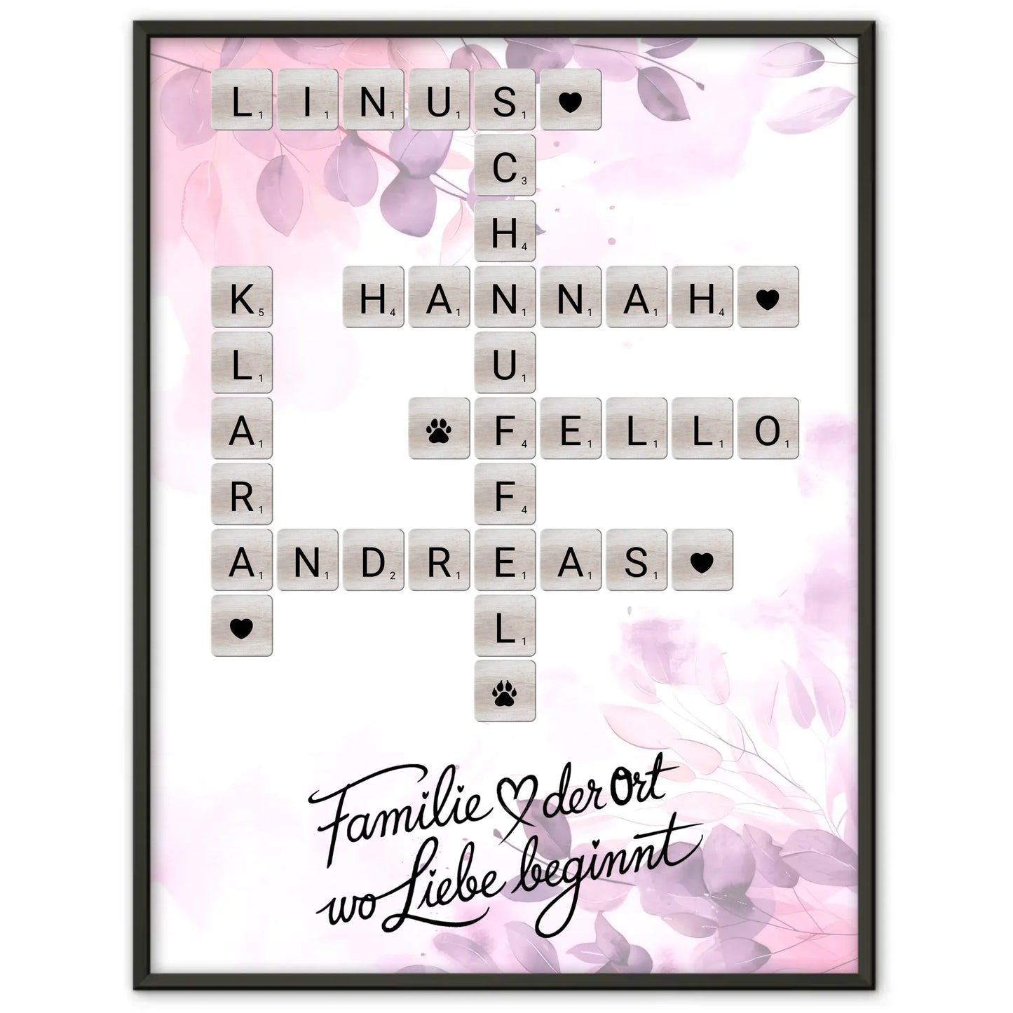 Poster Familie Spruch Wo Liebe beginnt Namen Scrabble Design