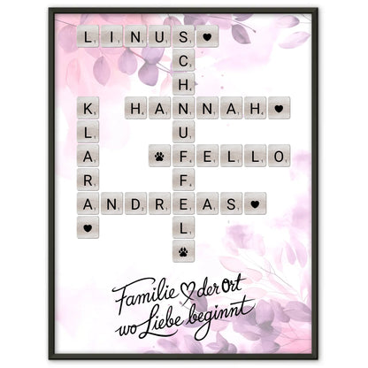 Poster Familie Spruch Wo Liebe beginnt Namen Scrabble Design