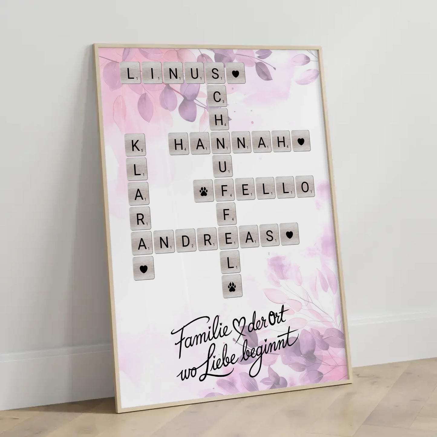 Poster Familie Spruch Wo Liebe beginnt Namen Scrabble Design