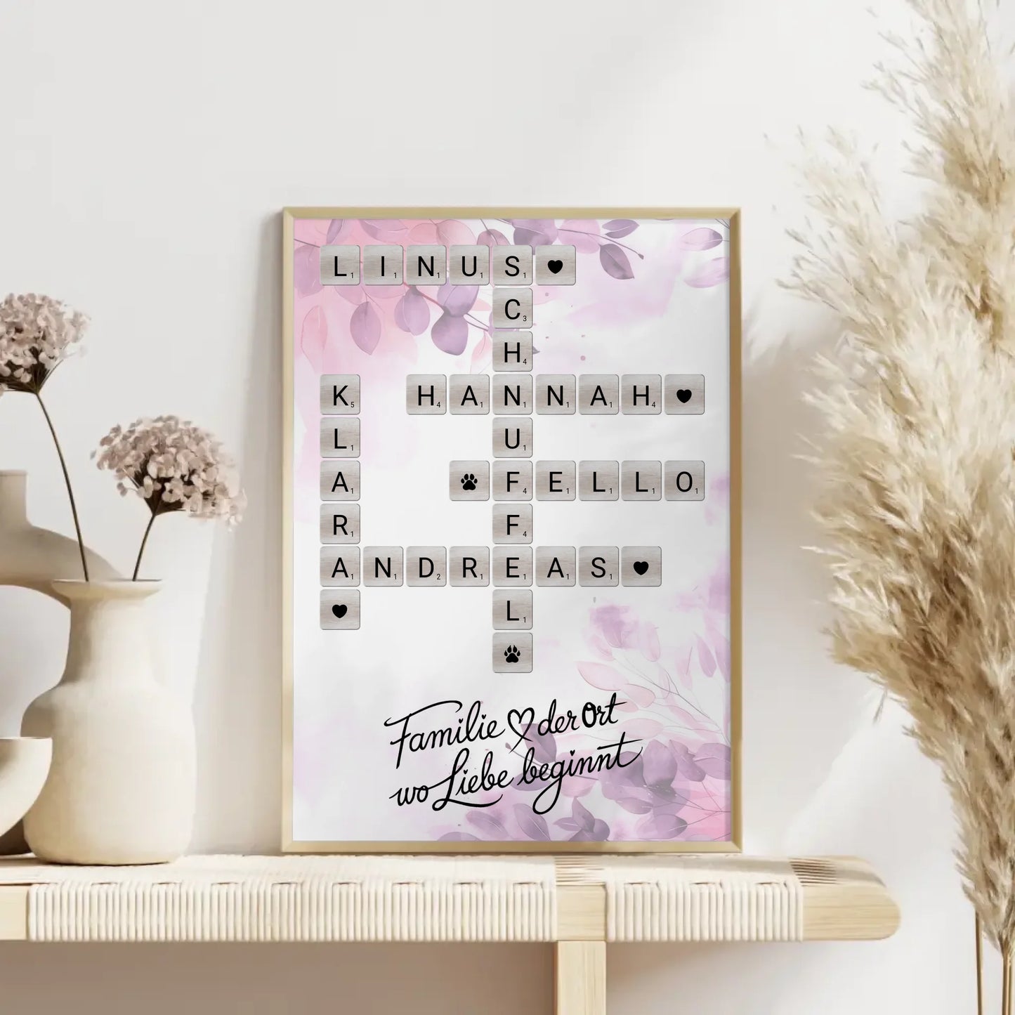 Poster Familie Spruch Wo Liebe beginnt Namen Scrabble Design
