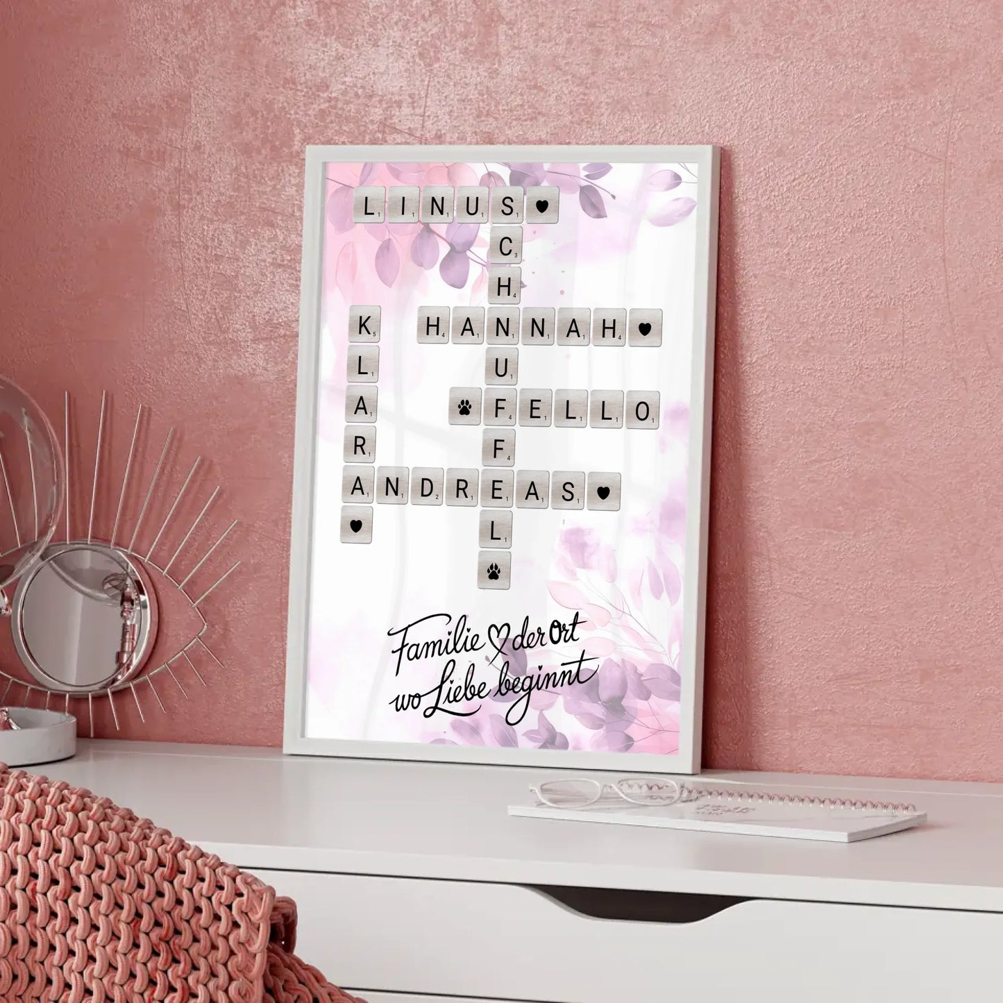 Poster Familie Spruch Wo Liebe beginnt Namen Scrabble Design