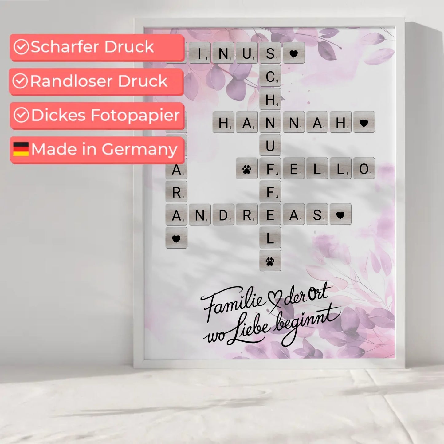 Poster Familie Spruch Wo Liebe beginnt Namen Scrabble Design