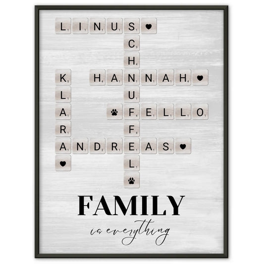 Personalisiertes Poster Family Is Everything im Scrabble Style mit Namen