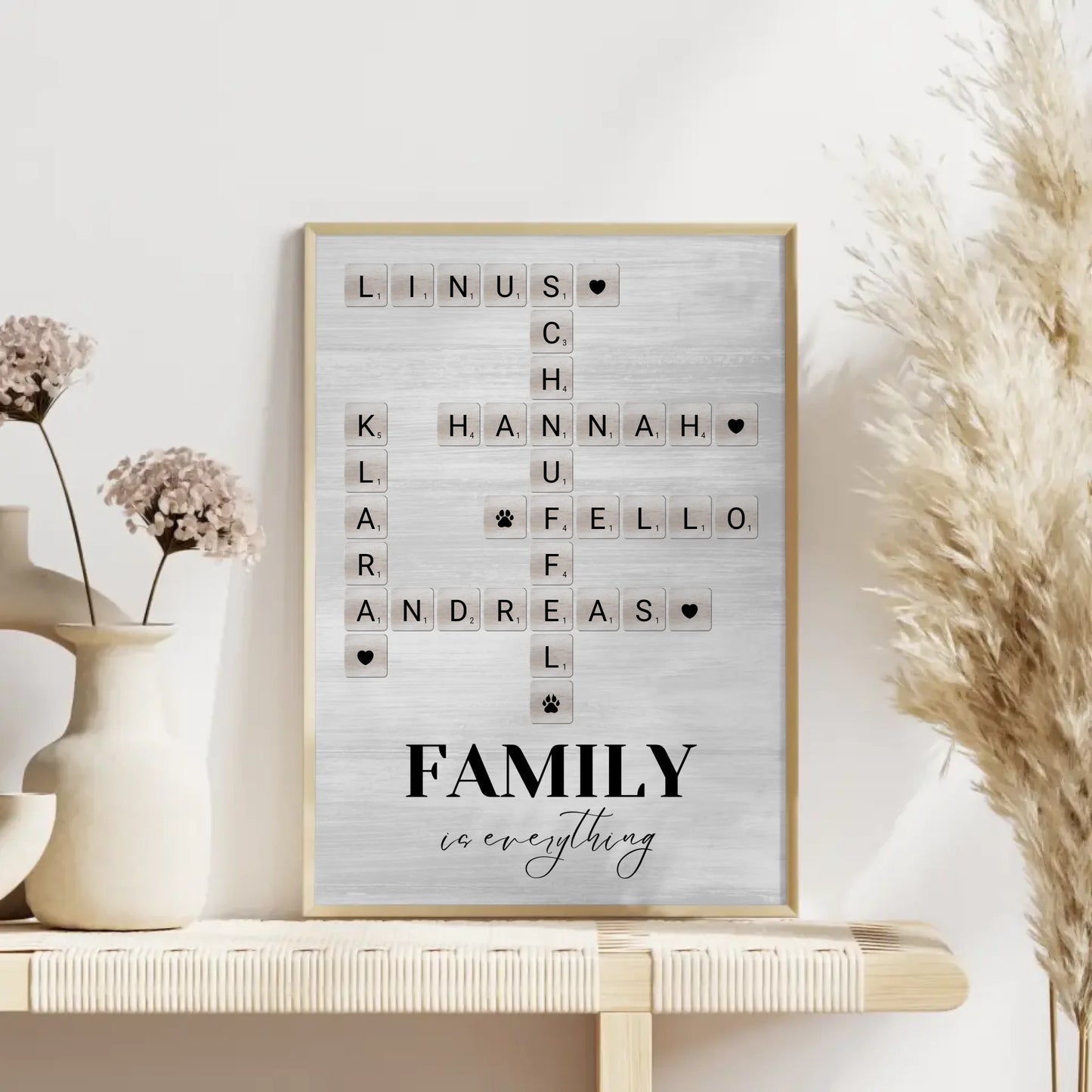 Personalisiertes Poster Family Is Everything im Scrabble Style mit Namen