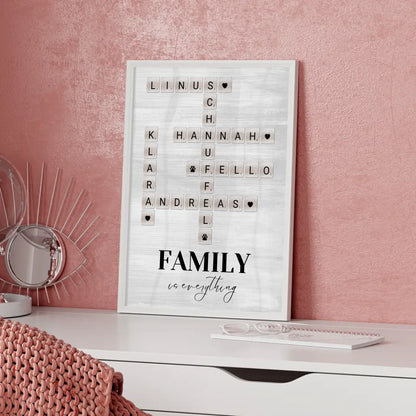 Personalisiertes Poster Family Is Everything im Scrabble Style mit Namen