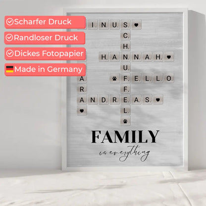 Personalisiertes Poster Family Is Everything im Scrabble Style mit Namen