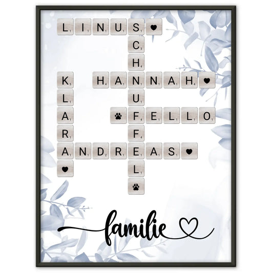 Poster Familienbild personalisiert Familie Kreuzworträtsel Namen