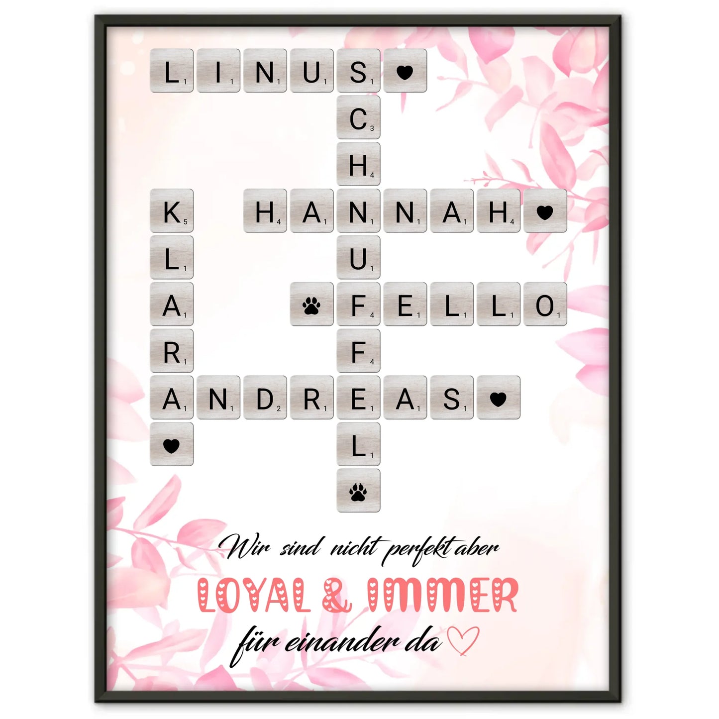 Familien Poster Nicht Perfekt Aber Loyal mit Scrabble Namen