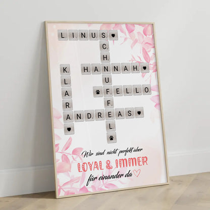 Familien Poster Nicht Perfekt Aber Loyal mit Scrabble Namen