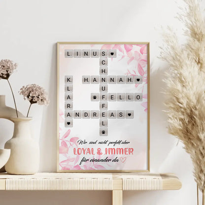 Familien Poster Nicht Perfekt Aber Loyal mit Scrabble Namen