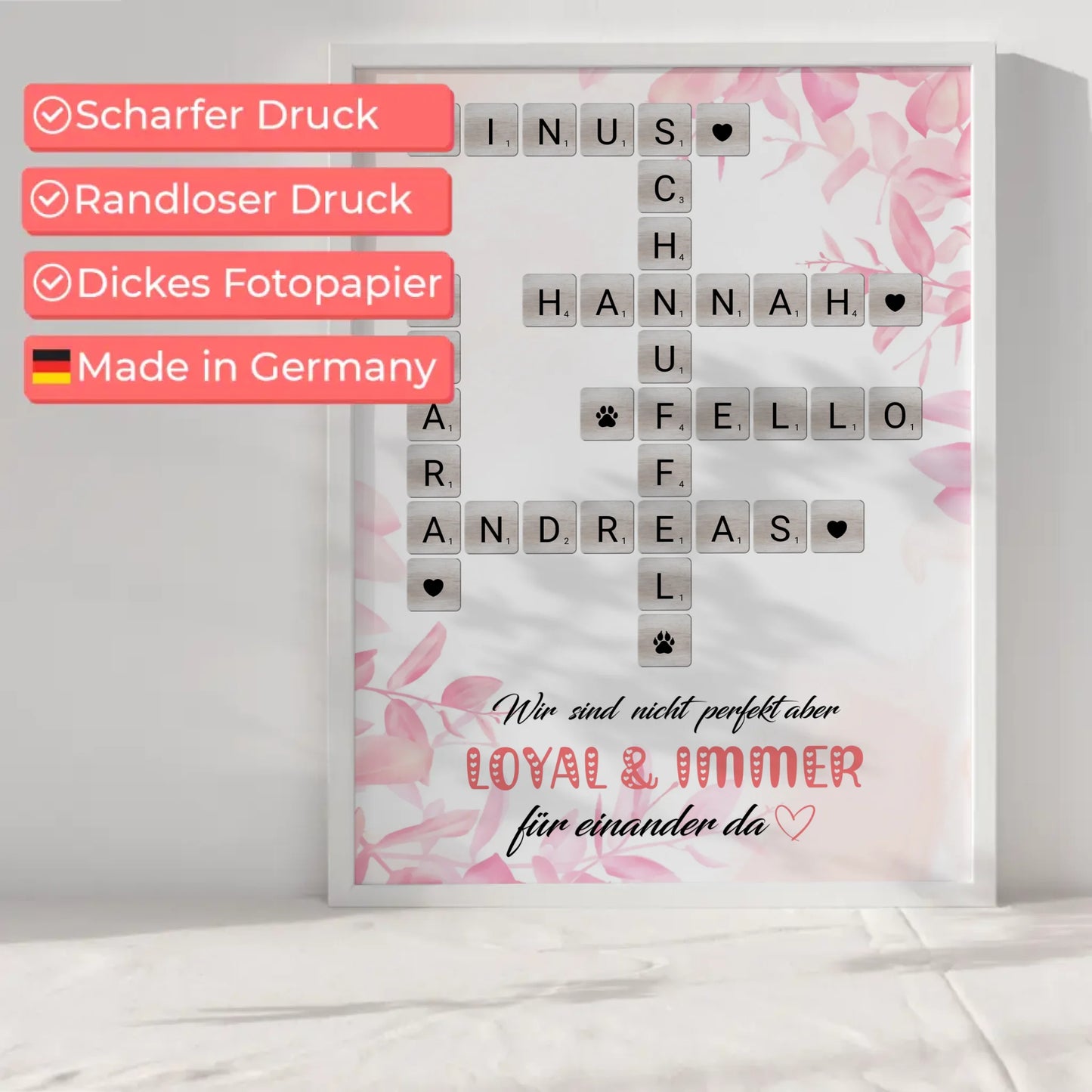 Familien Poster Nicht Perfekt Aber Loyal mit Scrabble Namen