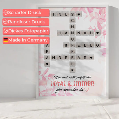 Familien Poster Nicht Perfekt Aber Loyal mit Scrabble Namen