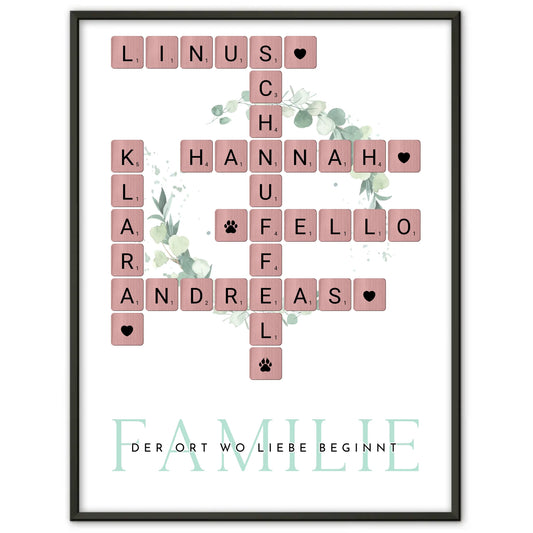 Familienposter Wo Die Liebe Wohnt Kreuzworträtsel mit Namen