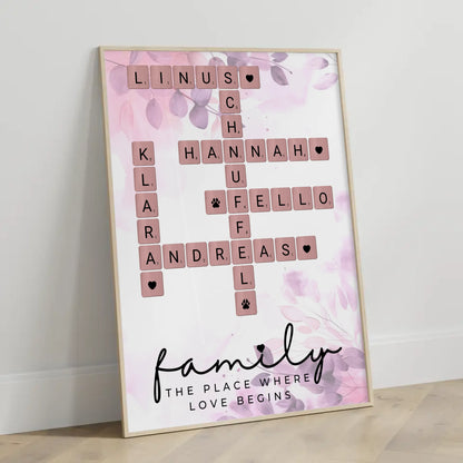 Poster Familie personalisiert Where The Love Begins Scrabble Style
