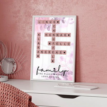 Poster Familie personalisiert Where The Love Begins Scrabble Style